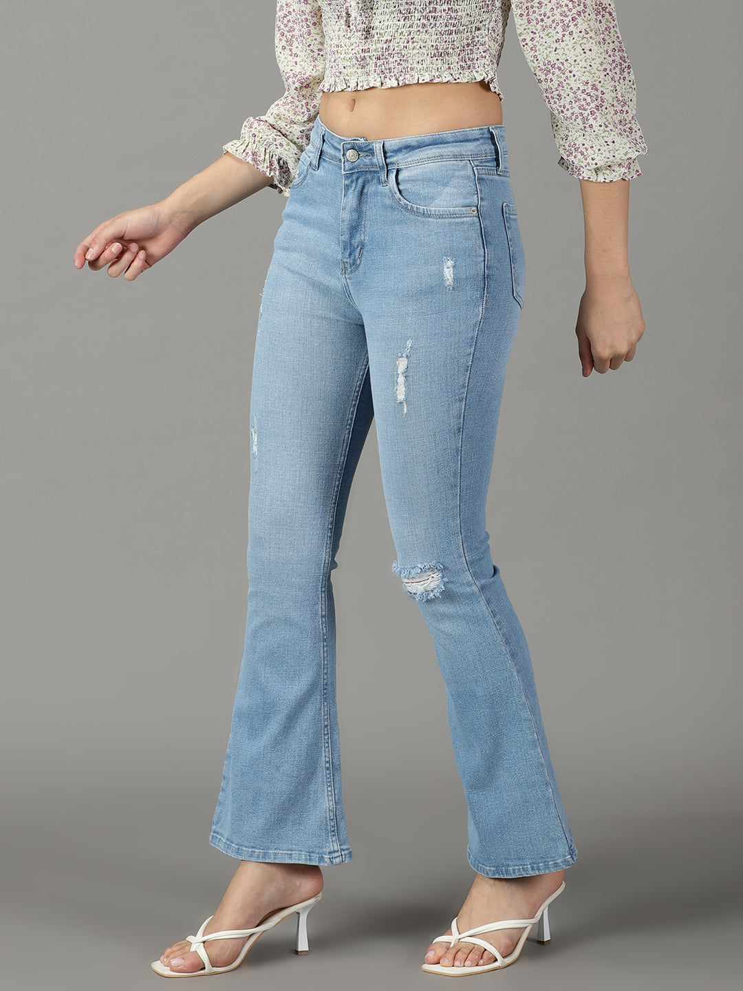 Women's Blue Solid Bootcut Denim Jeans