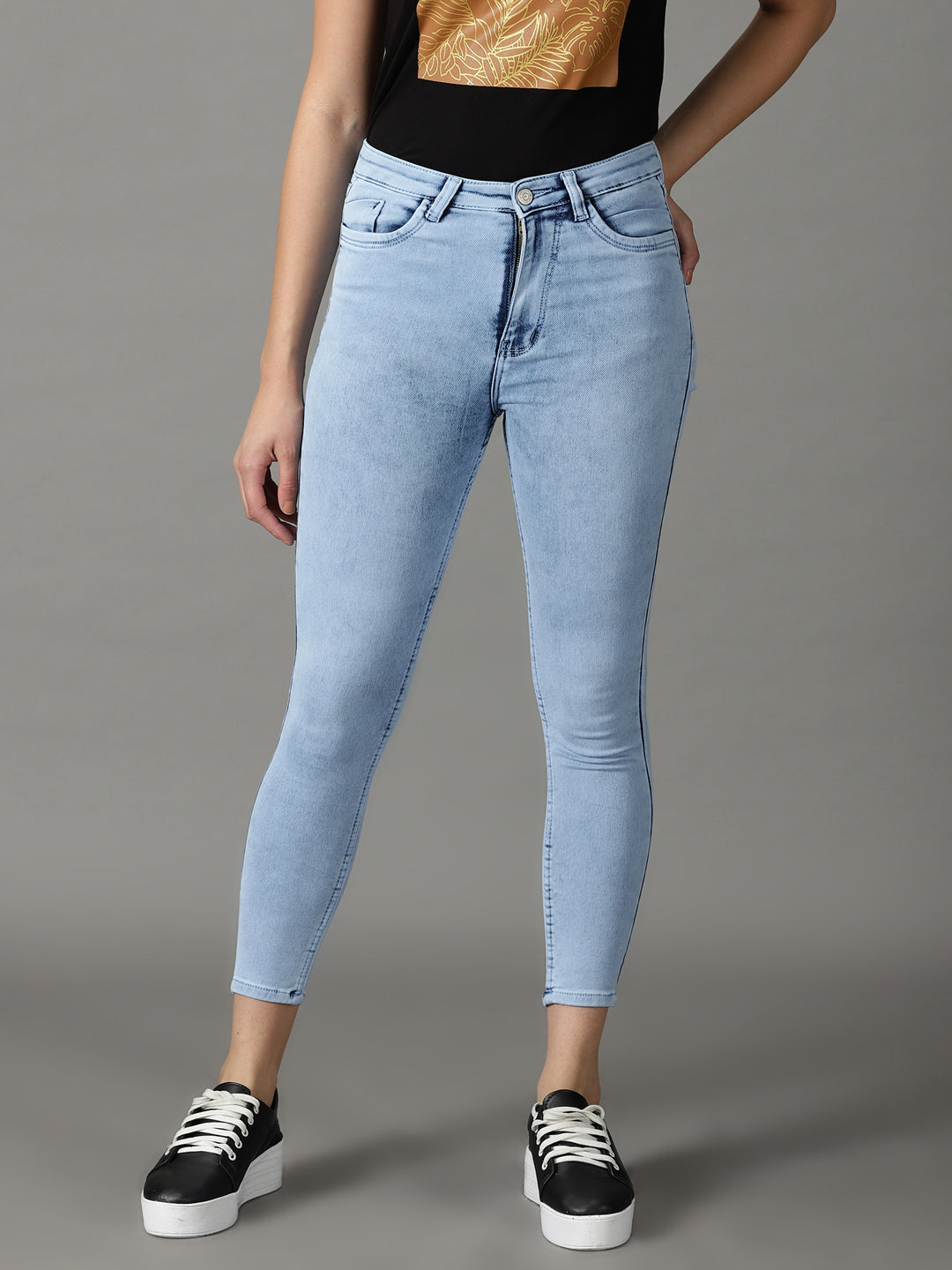 Women's Blue Solid Skinny Fit Denim Jeans