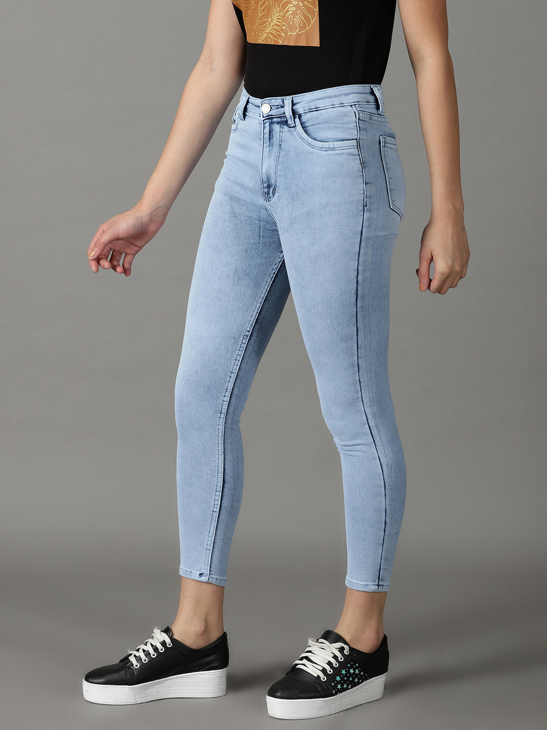 Women's Blue Solid Skinny Fit Denim Jeans