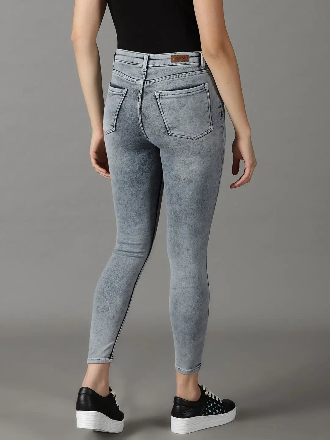Women's Grey Solid Skinny Fit Denim Jeans