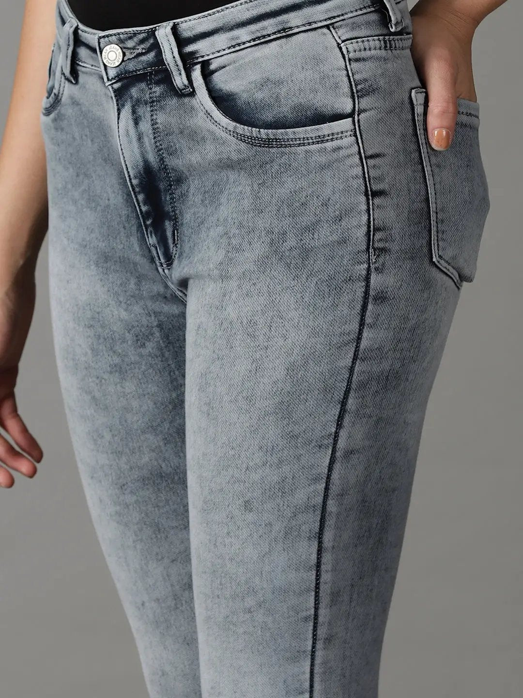 Women's Grey Solid Skinny Fit Denim Jeans