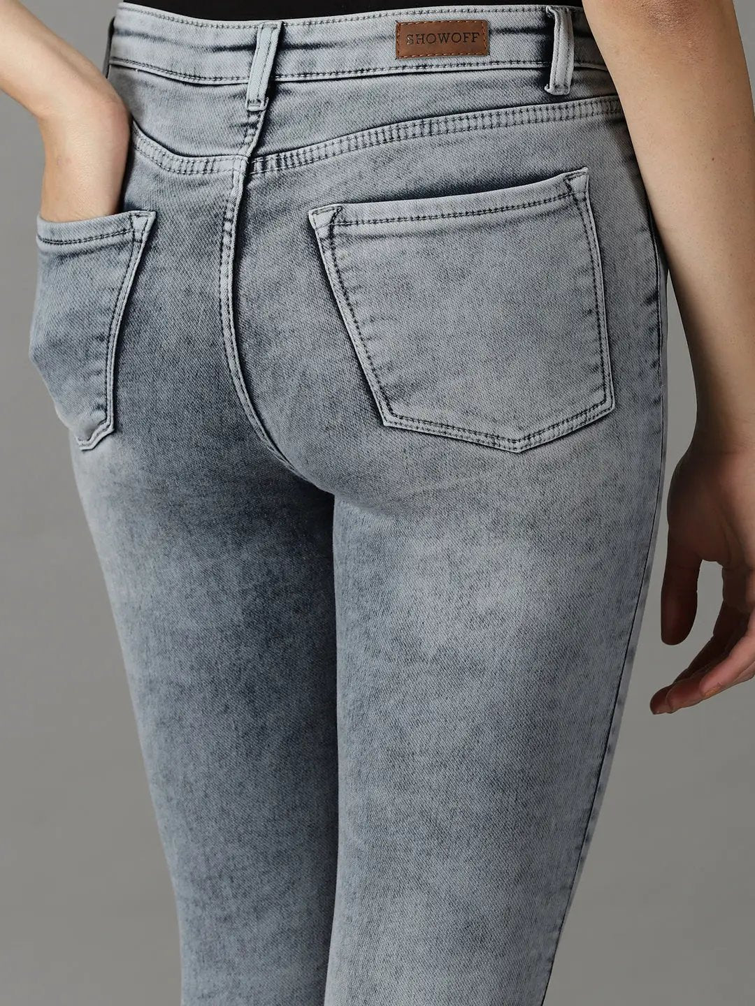 Women's Grey Solid Skinny Fit Denim Jeans