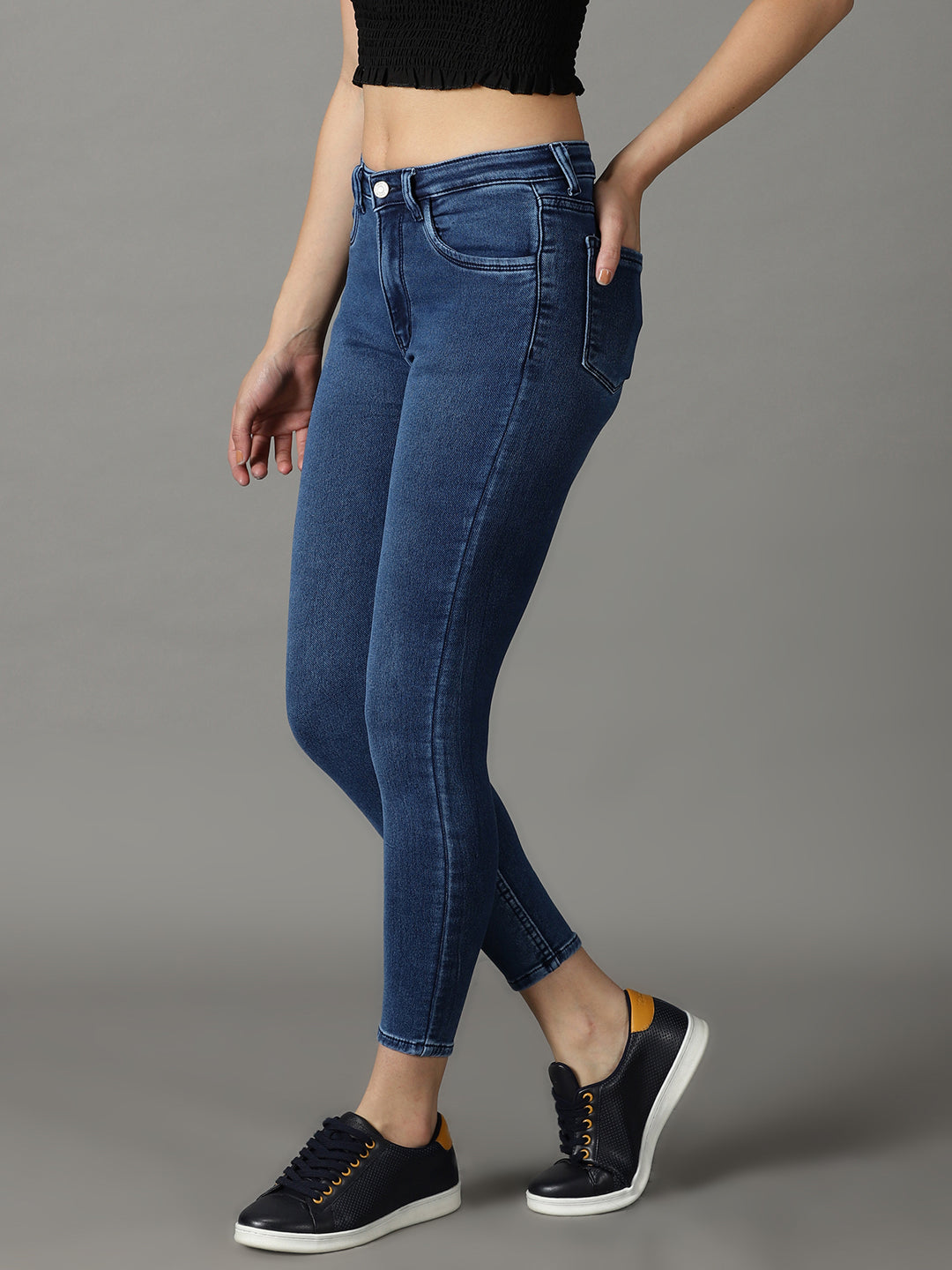 Women's Navy Blue Solid Skinny Fit Denim Jeans