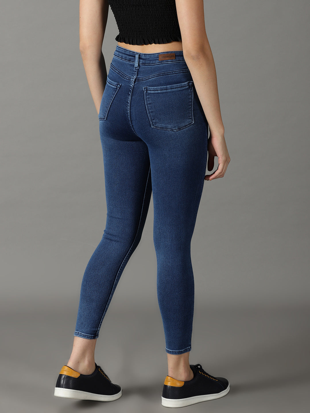 Women's Navy Blue Solid Skinny Fit Denim Jeans