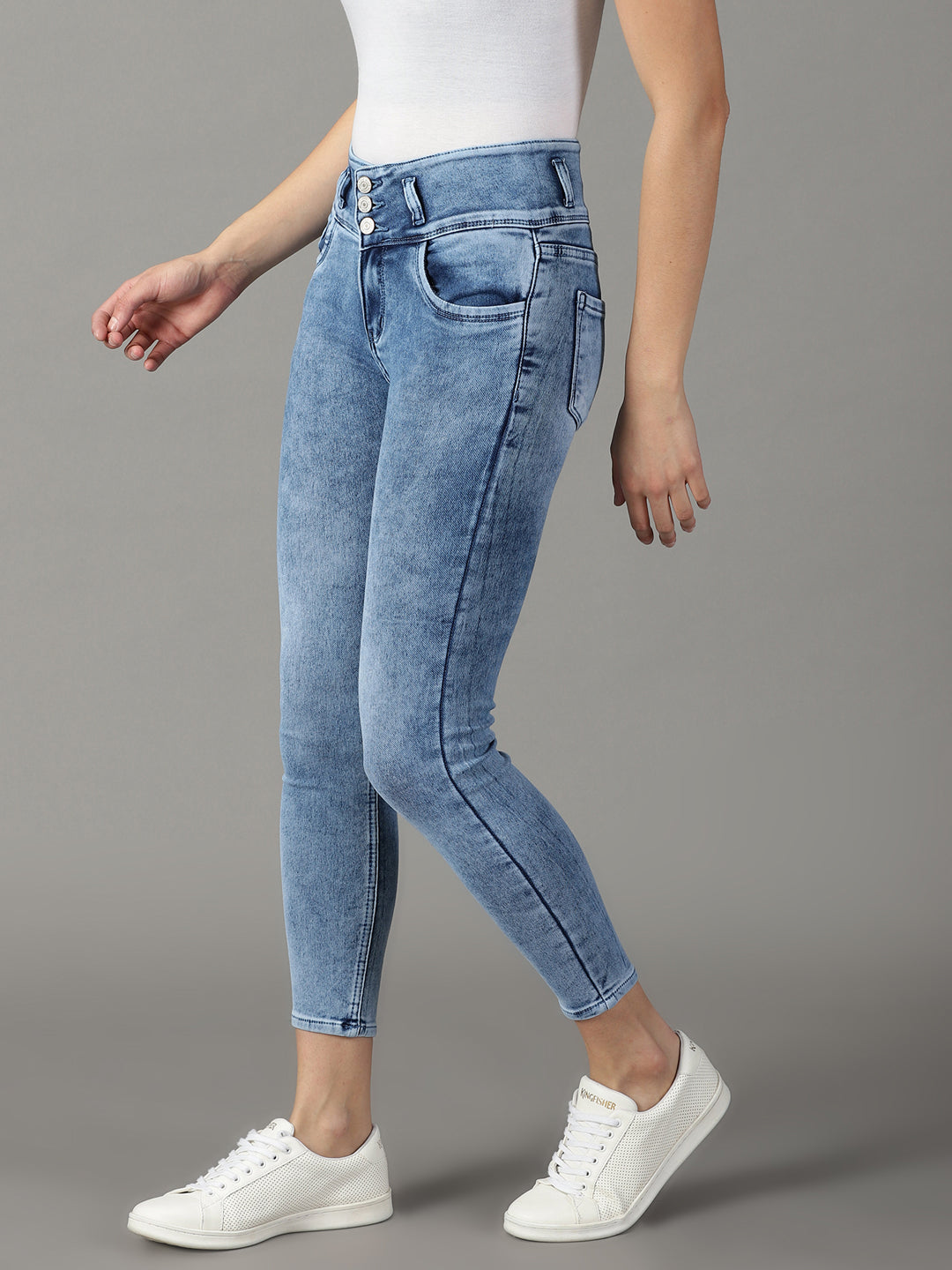 Women's Blue Solid Slim Fit Denim Jeans