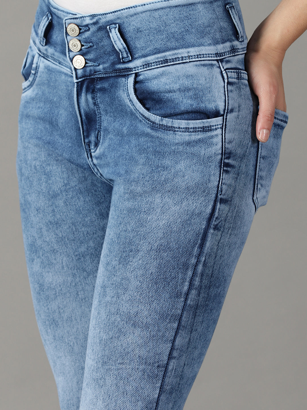 Women's Blue Solid Slim Fit Denim Jeans