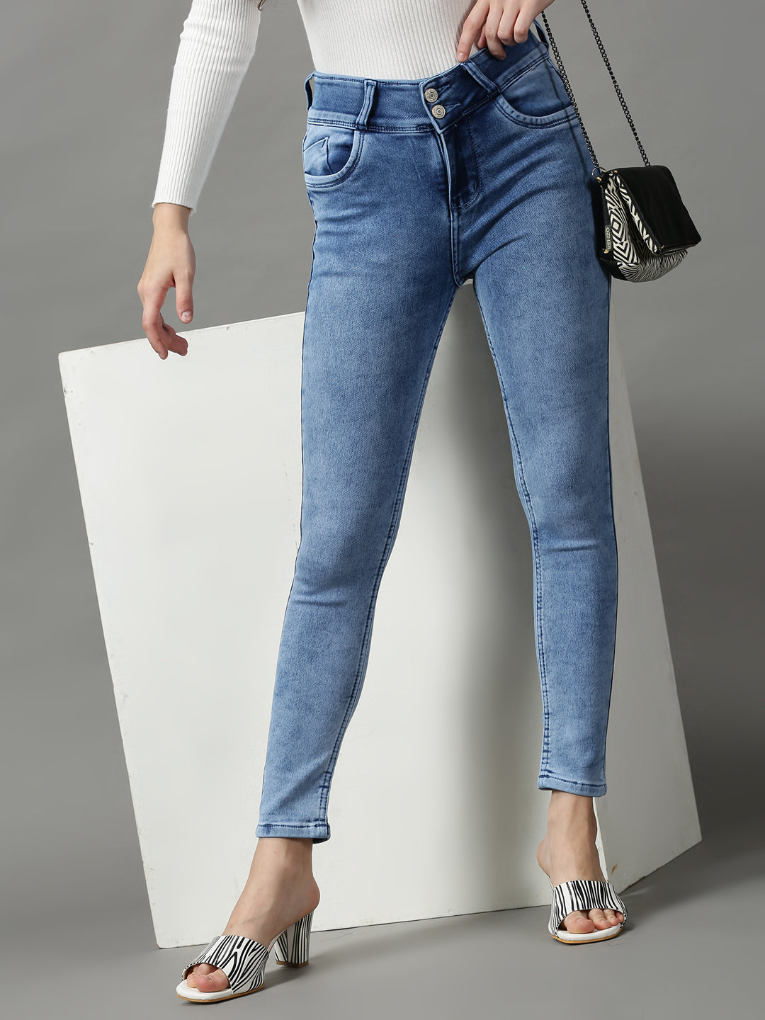 Women's Blue Solid Skinny Fit Denim Jeans