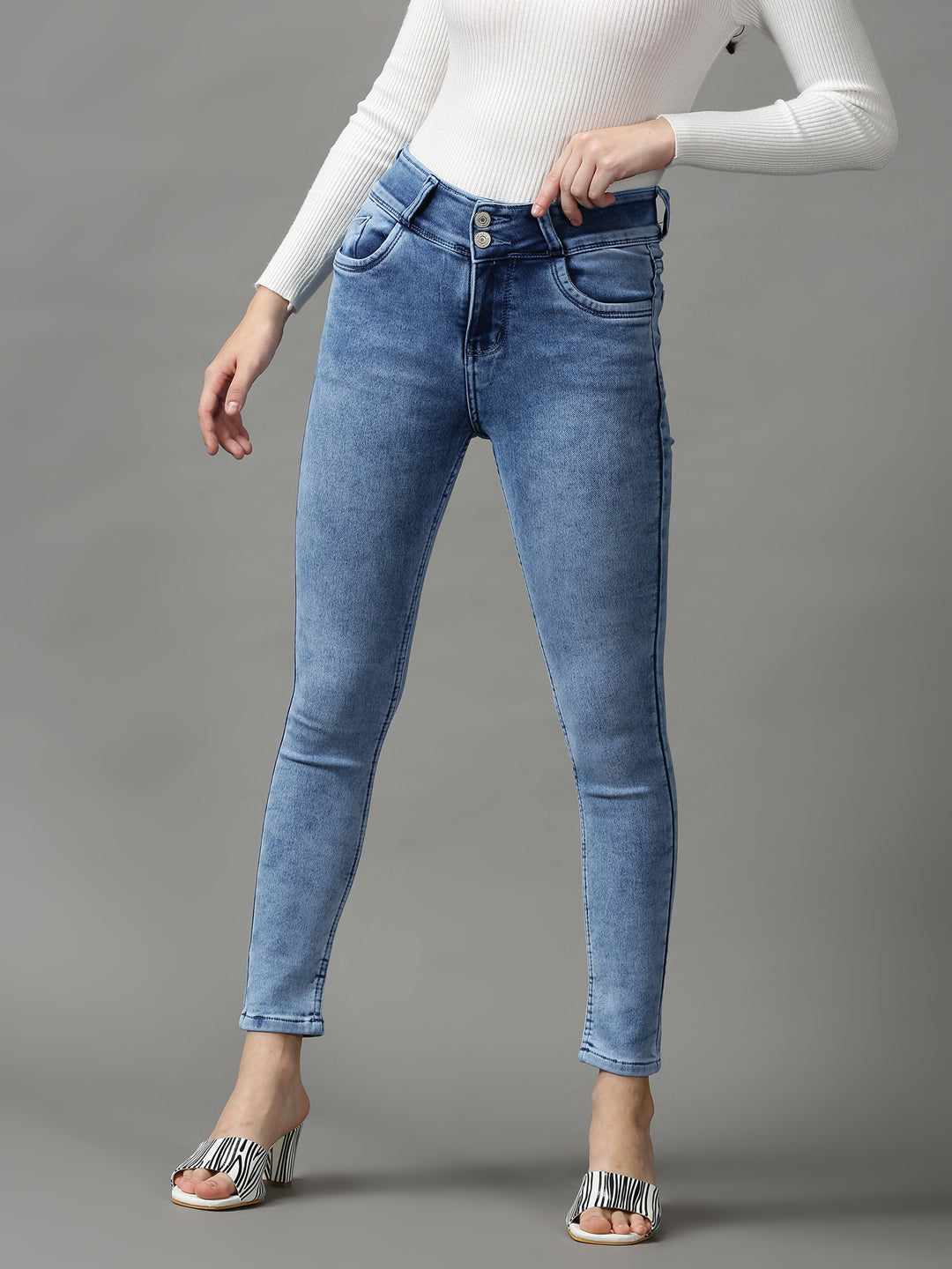 Women's Blue Solid Skinny Fit Denim Jeans