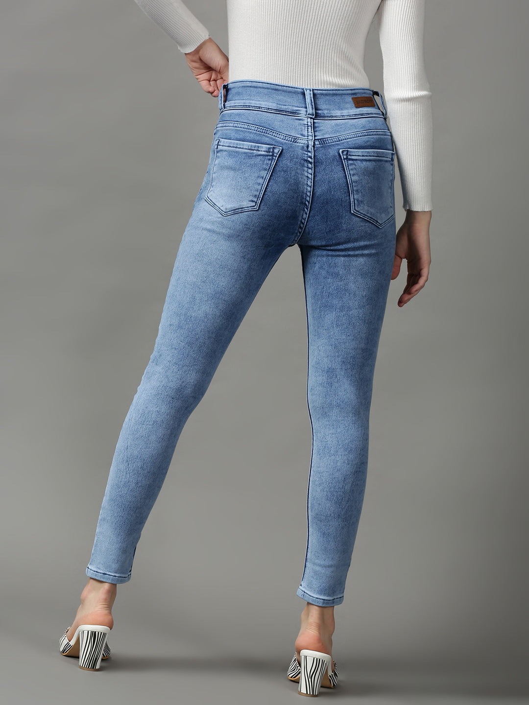 Women's Blue Solid Skinny Fit Denim Jeans