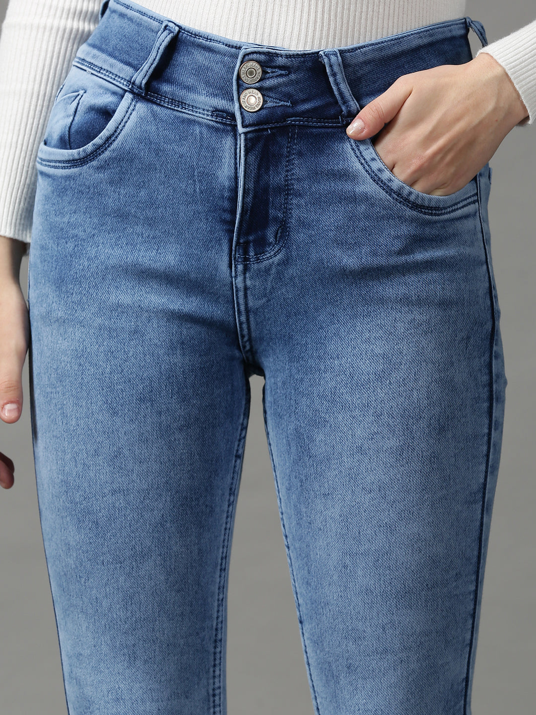 Women's Blue Solid Skinny Fit Denim Jeans