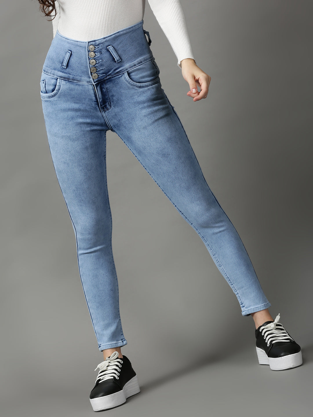 Women's Blue Solid Skinny Fit Denim Jeans