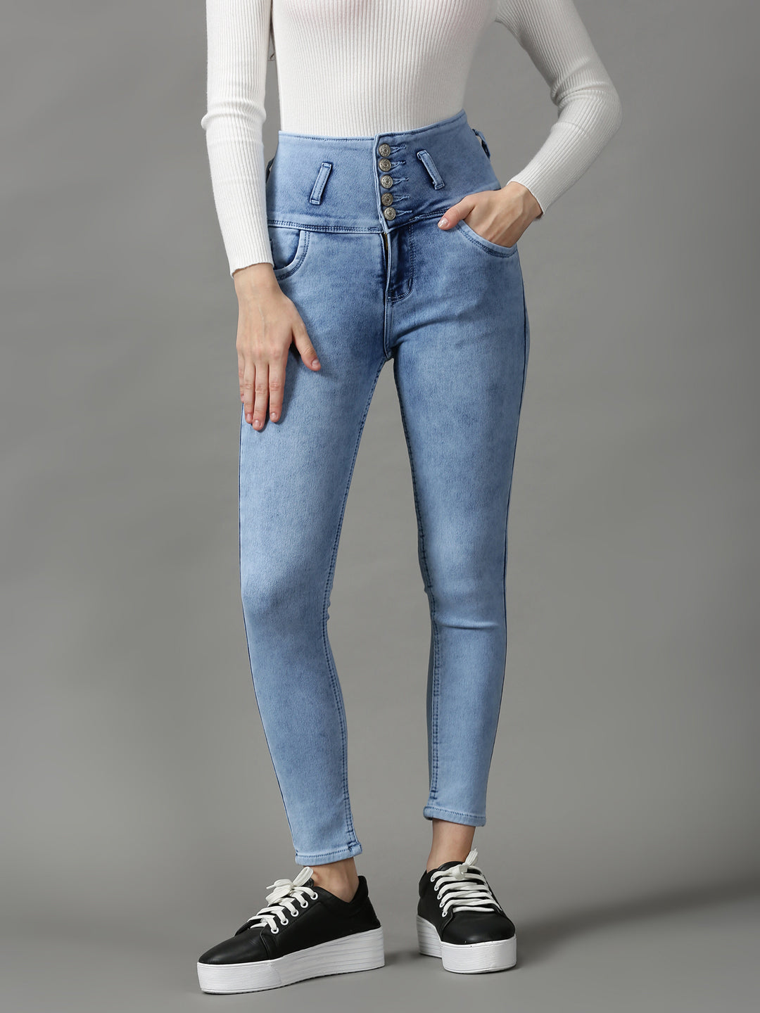 Women's Blue Solid Skinny Fit Denim Jeans