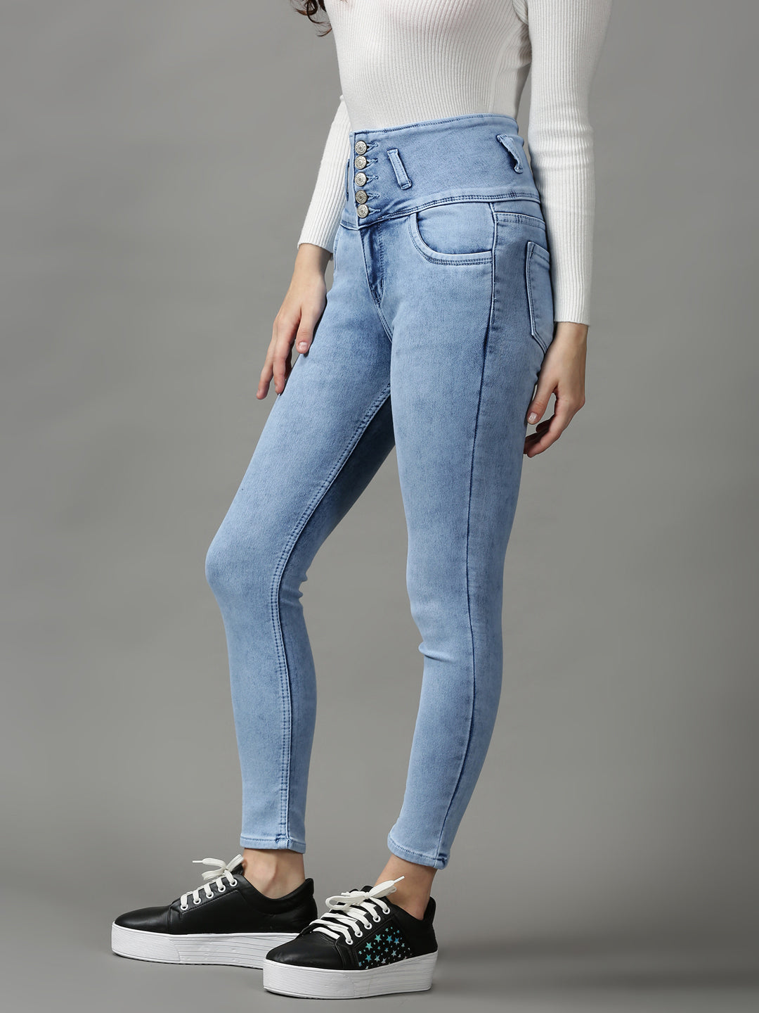 Women's Blue Solid Skinny Fit Denim Jeans