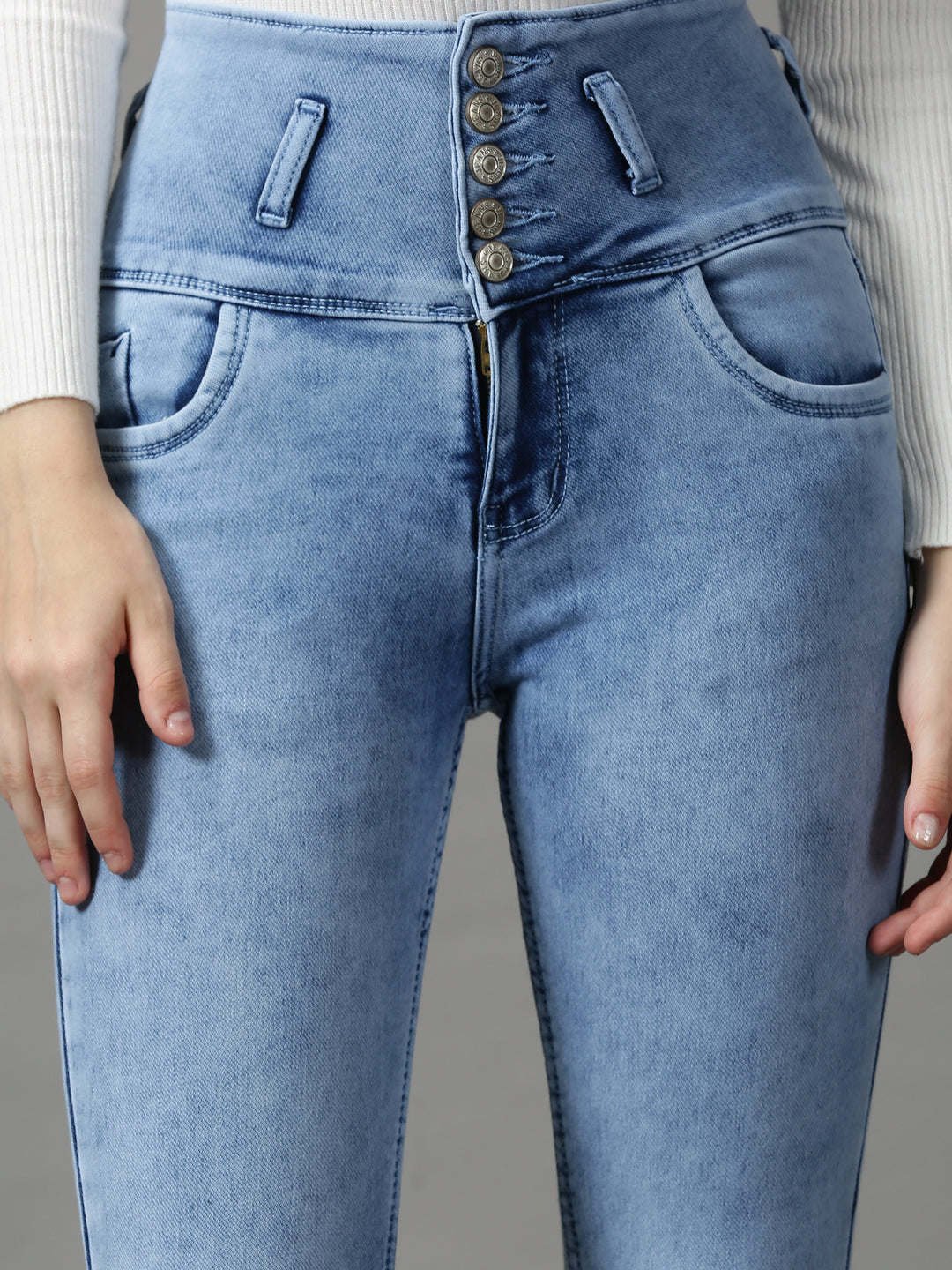 Women's Blue Solid Skinny Fit Denim Jeans