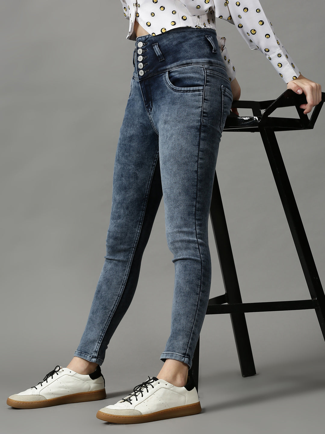 Women's Grey Solid Skinny Fit Denim Jeans