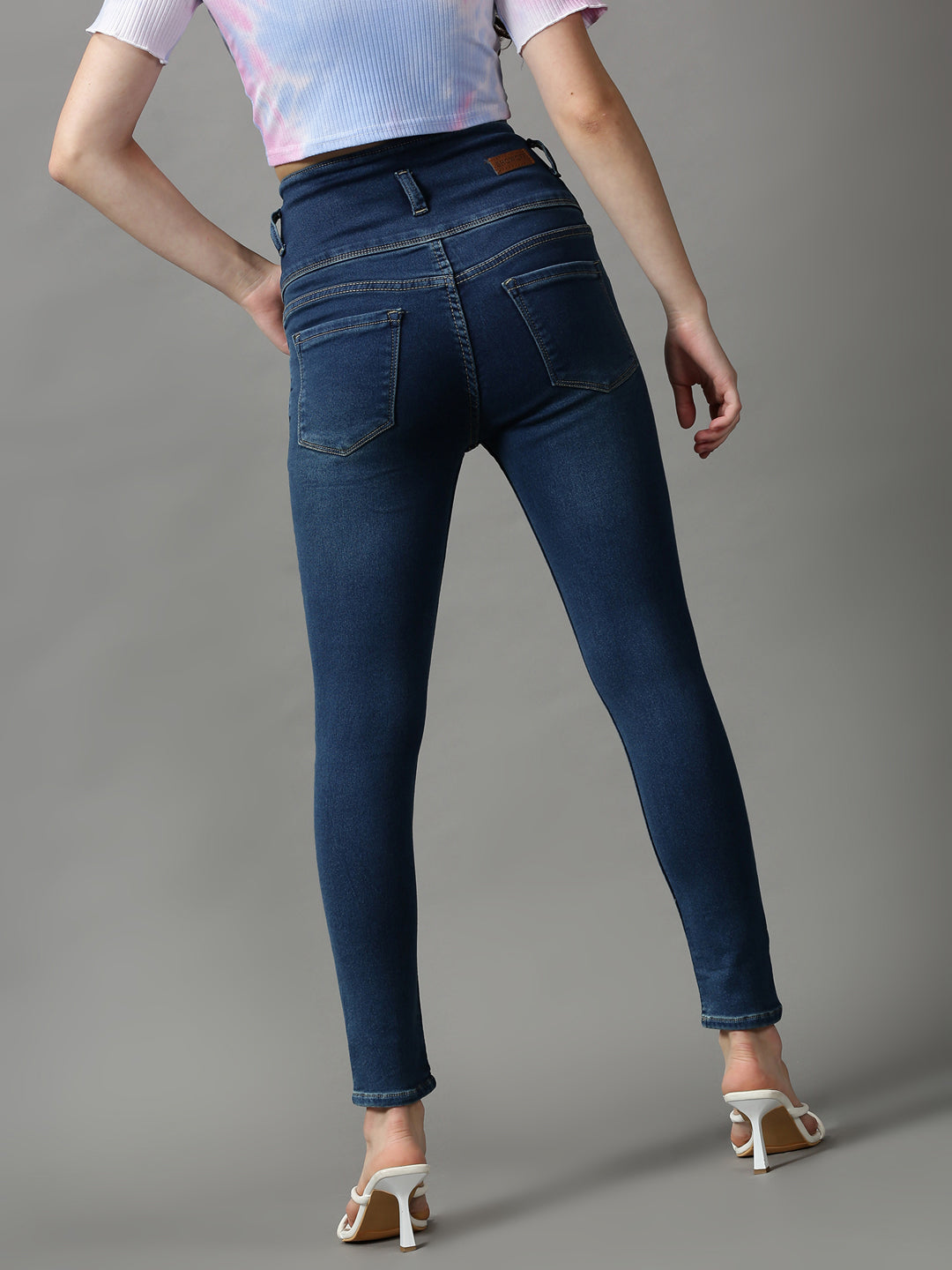 Women's Navy Blue Solid Skinny Fit Denim Jeans