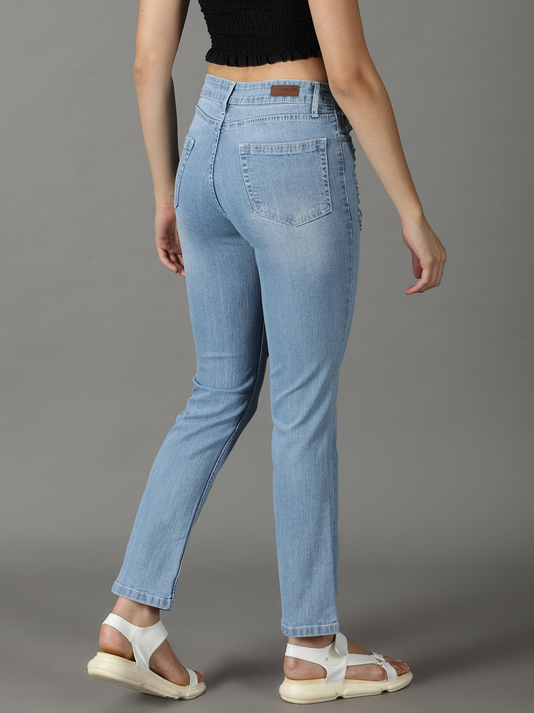 Women's Blue Solid Relaxed Fit Denim Jeans