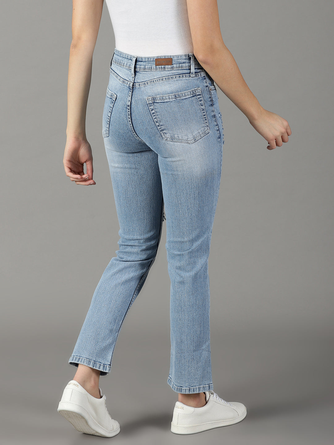 Women's Blue Solid Relaxed Fit Denim Jeans