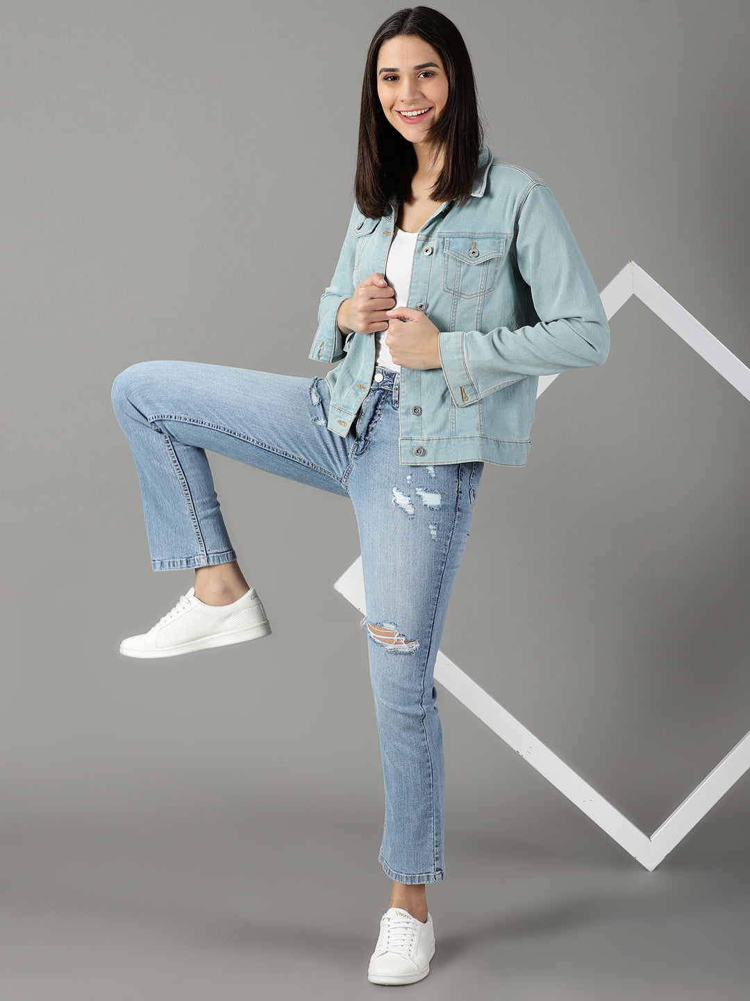 Women's Blue Solid Relaxed Fit Denim Jeans