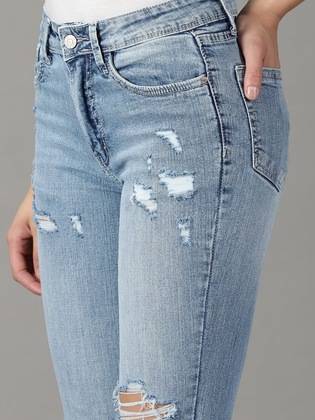 Women's Blue Solid Relaxed Fit Denim Jeans