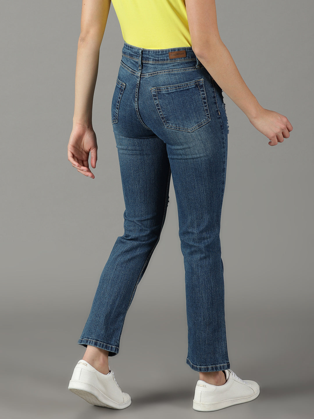 Women's Navy Blue Solid Relaxed Fit Denim Jeans