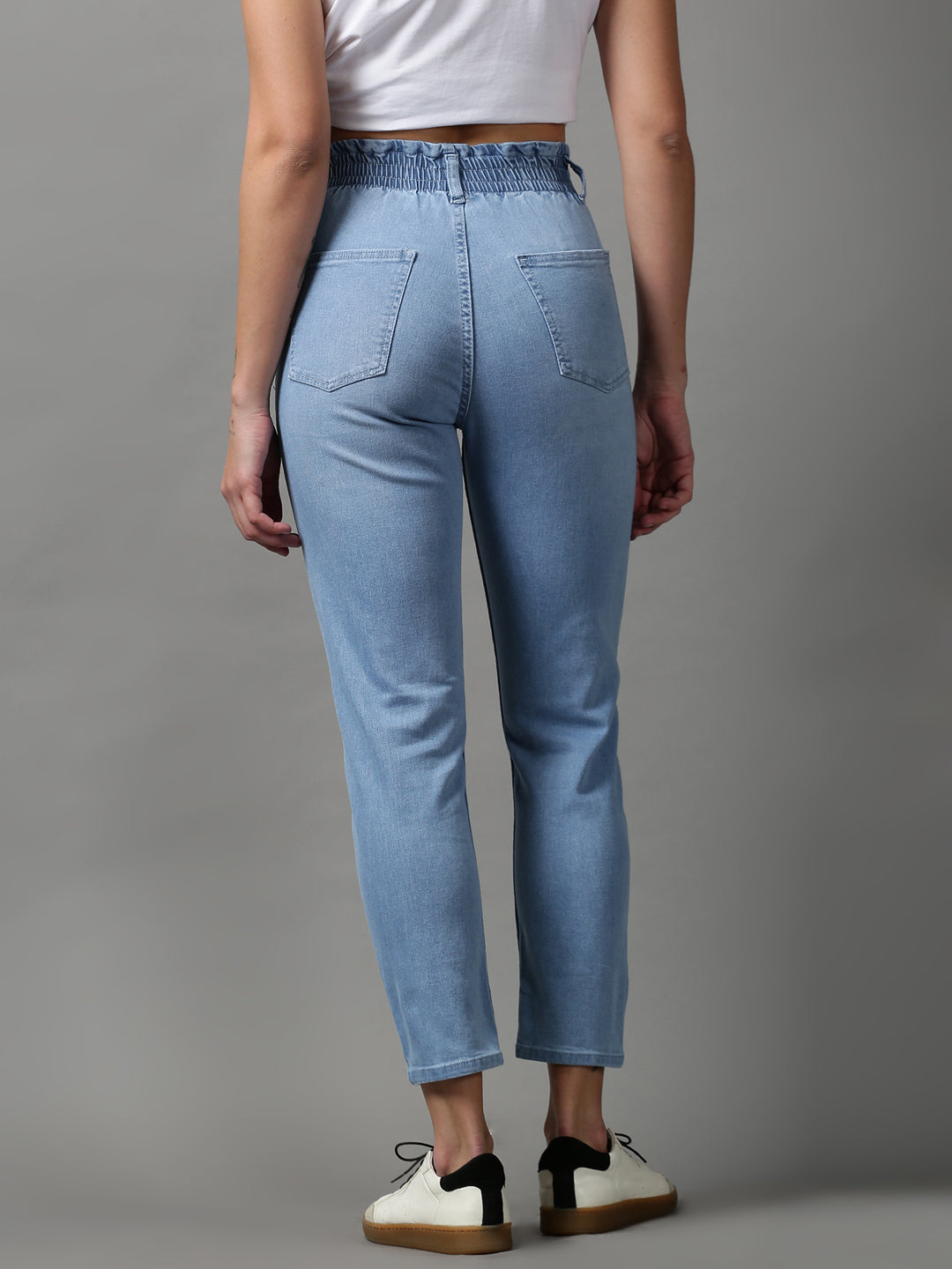 Women's Blue Solid Boyfriend Fit Denim Jeans