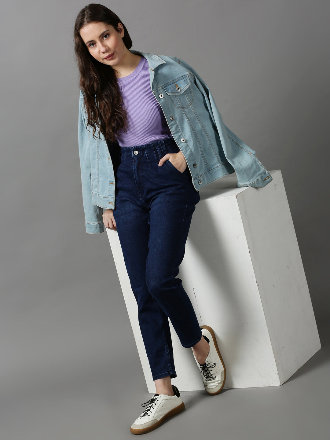 Women's Navy Blue Boyfriend Fit Stretchable Denim Jeans