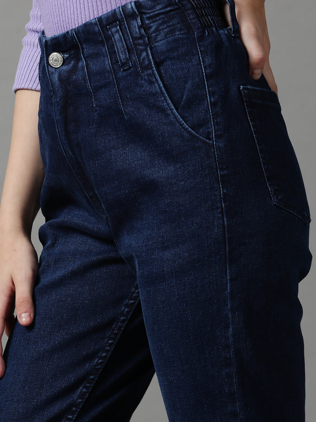 Women's Navy Blue Boyfriend Fit Stretchable Denim Jeans