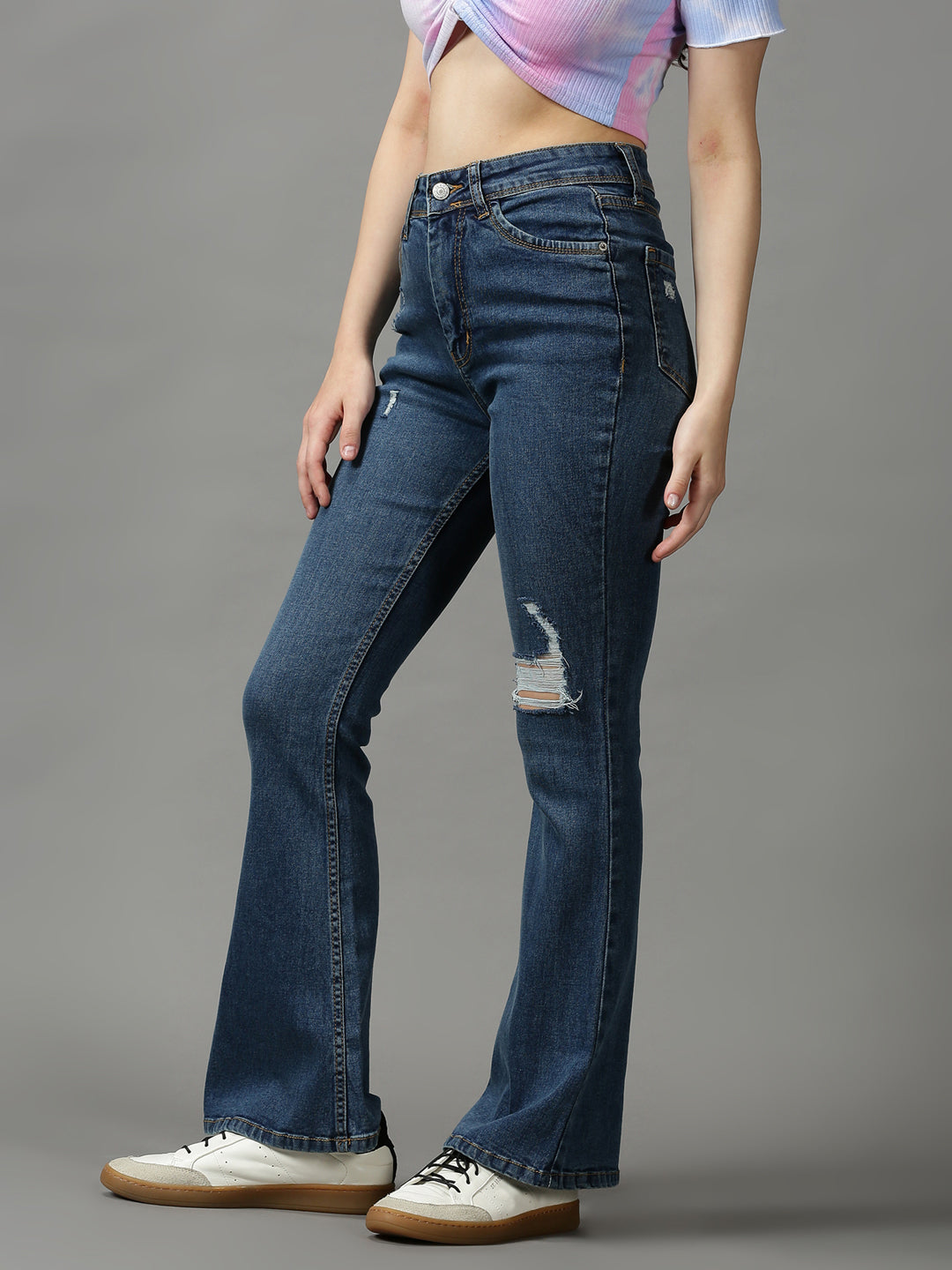 Women's Blue Solid Bootcut Denim Jeans