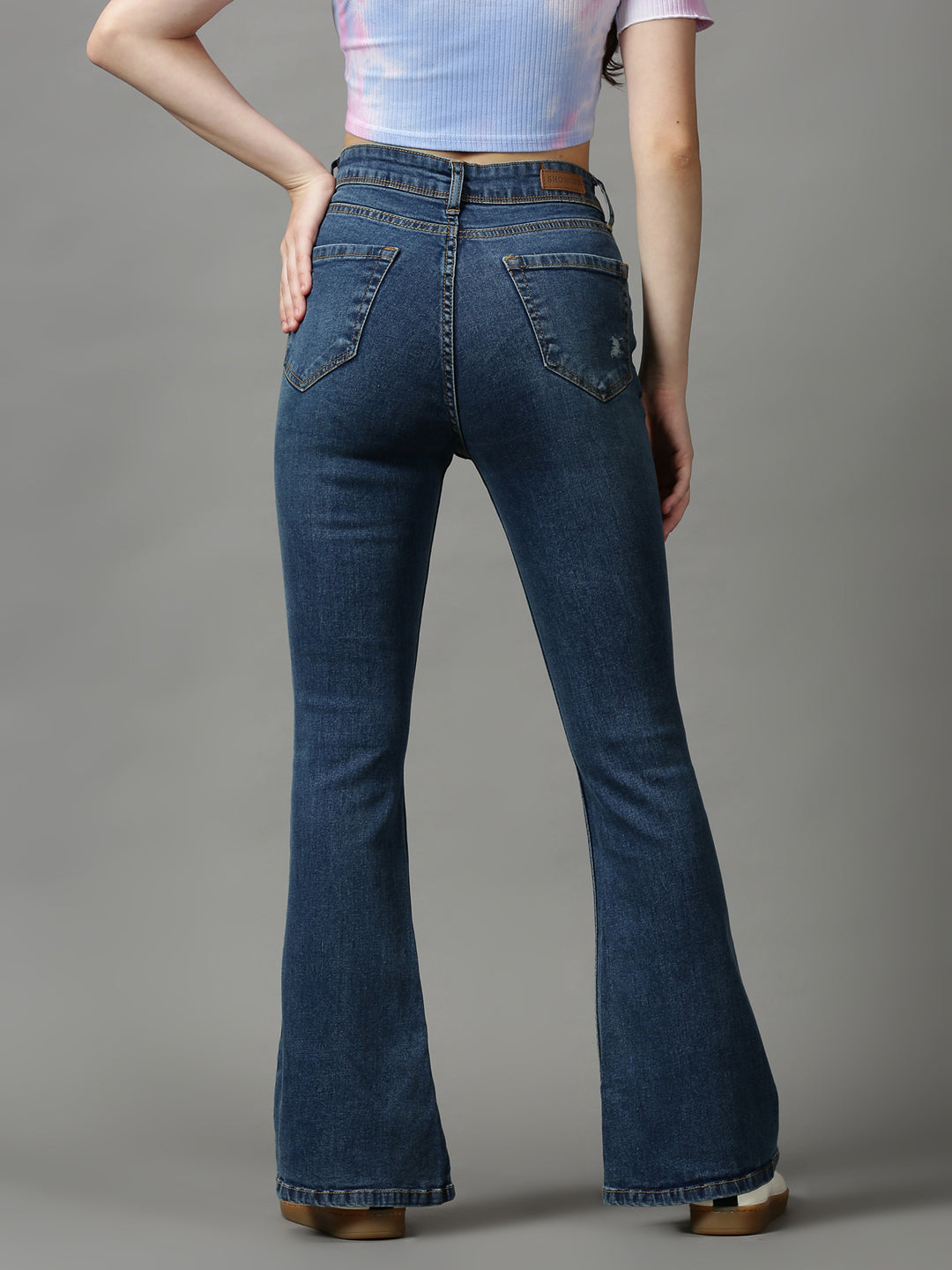 Women's Blue Solid Bootcut Denim Jeans