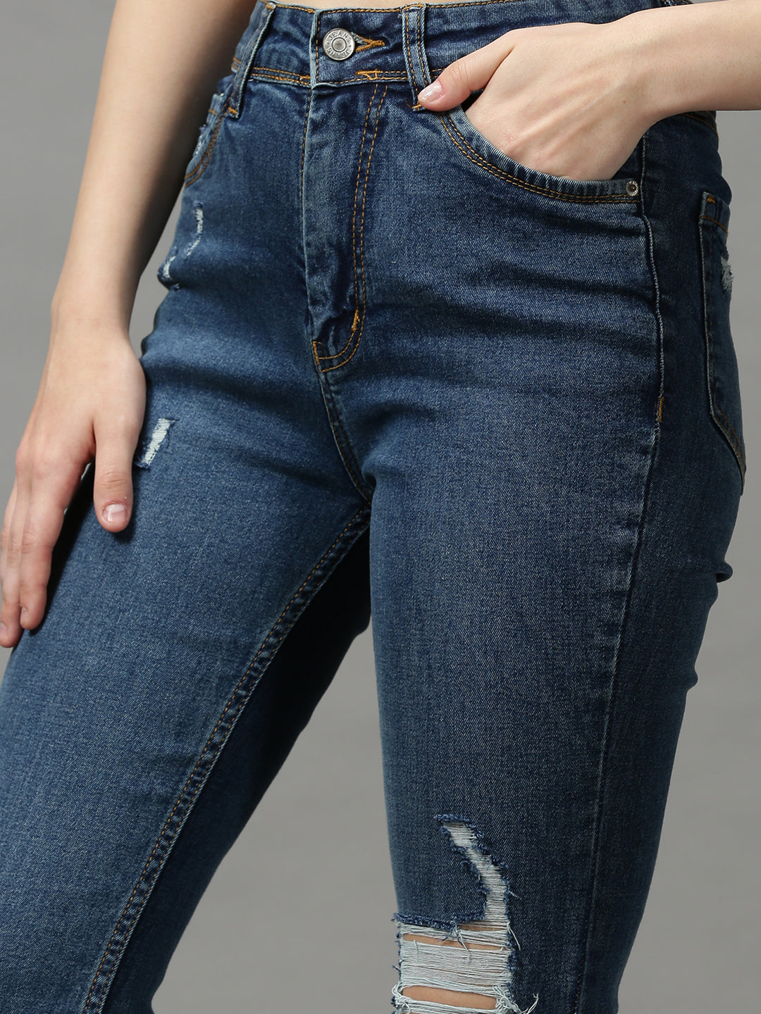 Women's Blue Solid Bootcut Denim Jeans