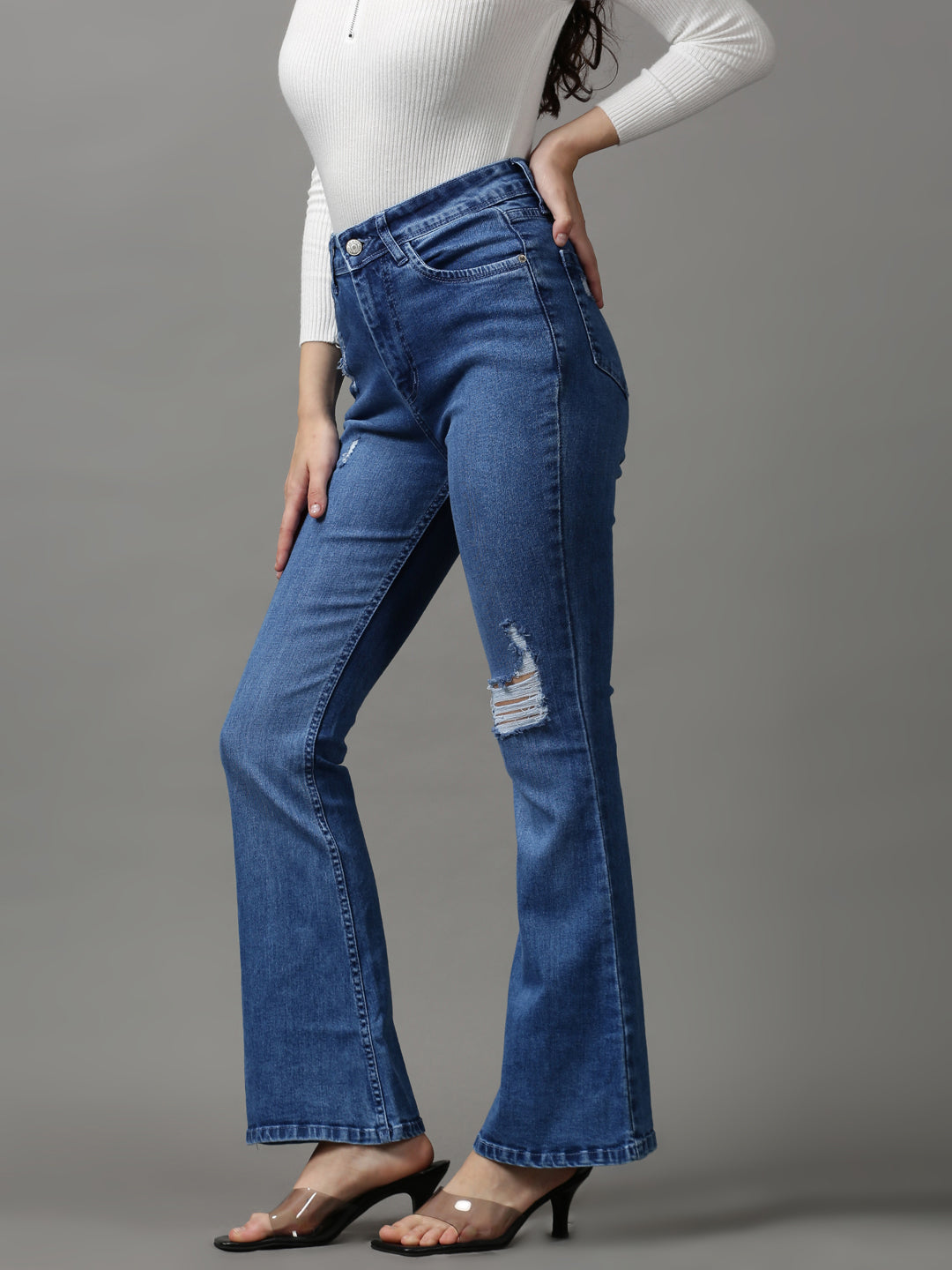 Women's Blue Solid Bootcut Denim Jeans