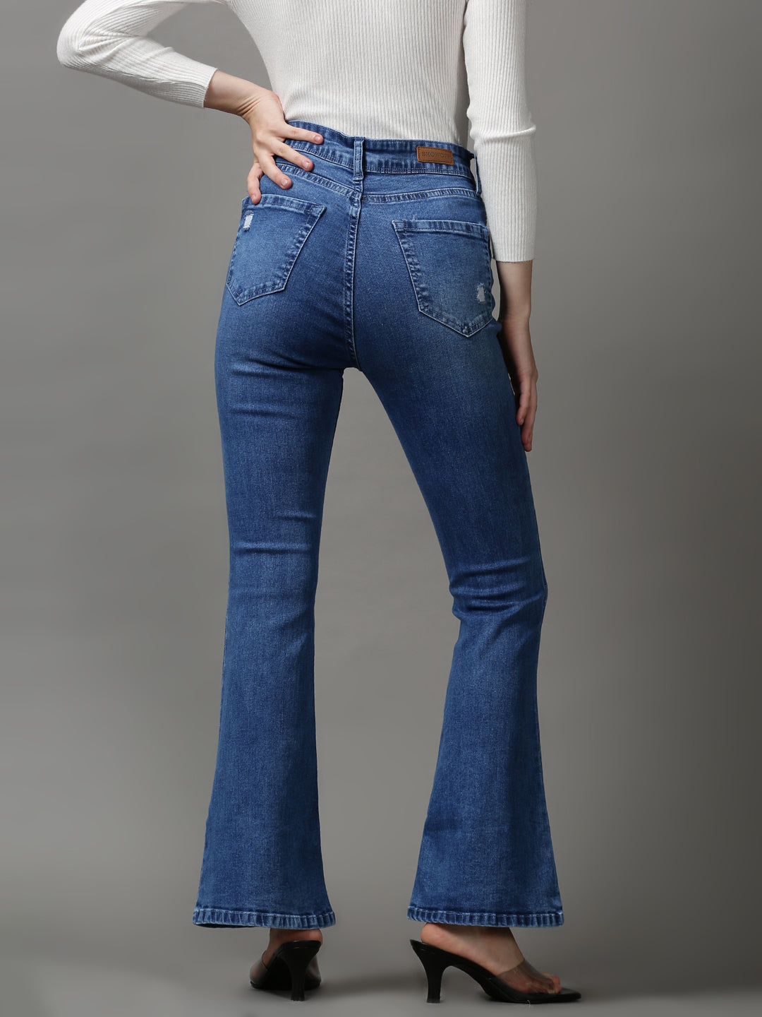 Women's Blue Solid Bootcut Denim Jeans