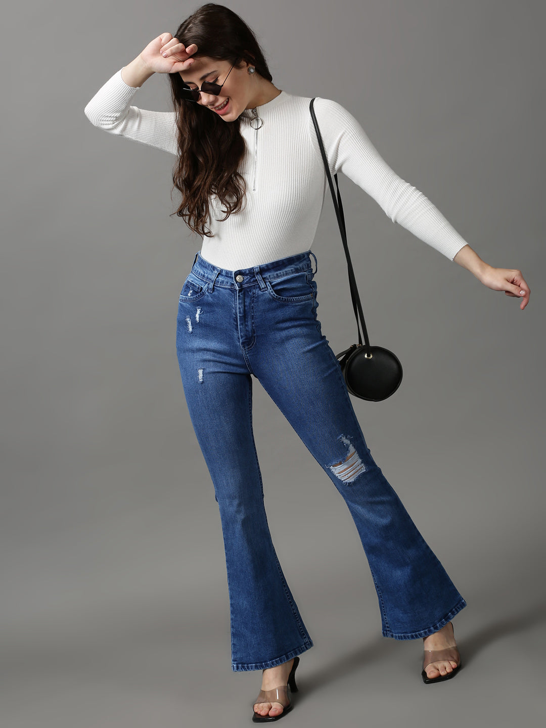 Women's Blue Solid Bootcut Denim Jeans