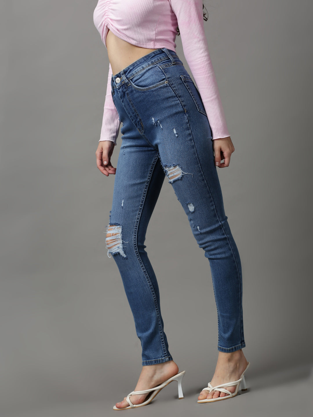 Women's Blue Solid Skinny Fit Denim Jeans