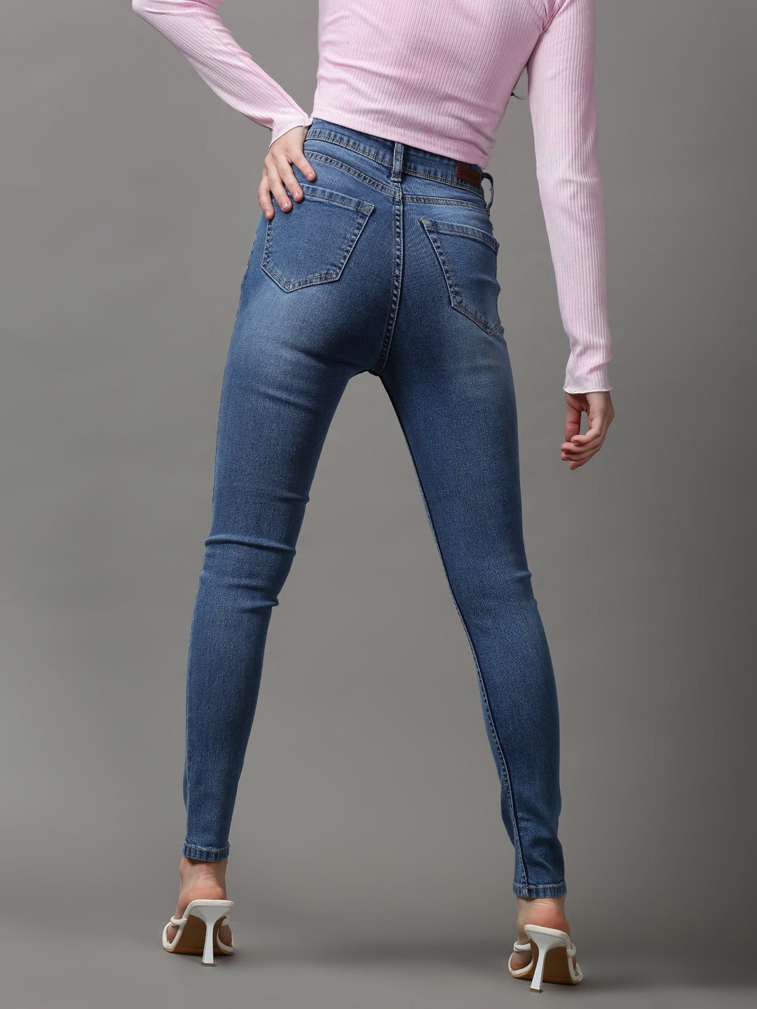 Women's Blue Solid Skinny Fit Denim Jeans