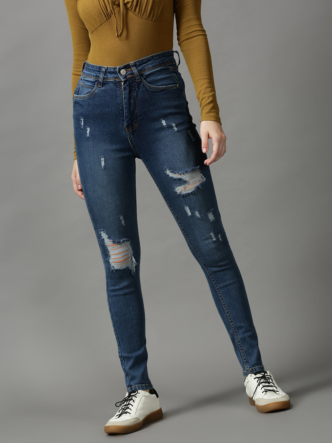 Women's Blue Solid Skinny Fit Denim Jeans