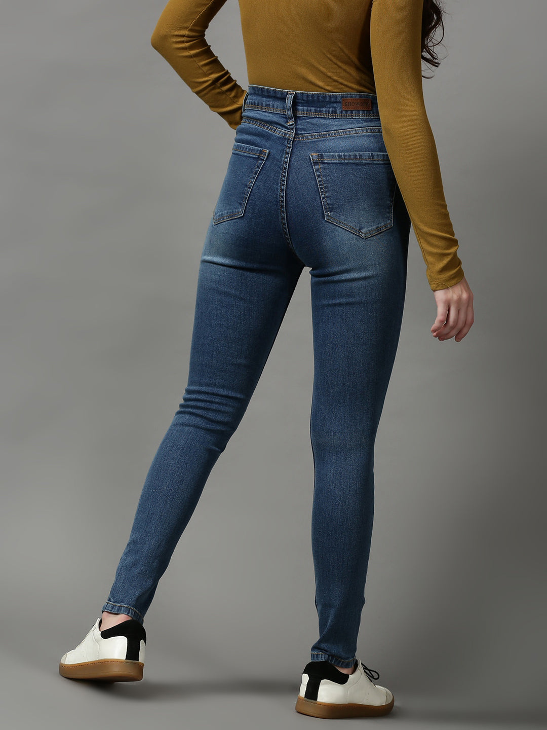 Women's Blue Solid Skinny Fit Denim Jeans