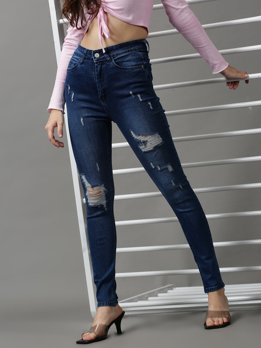 Women's Blue Solid Skinny Fit Denim Jeans