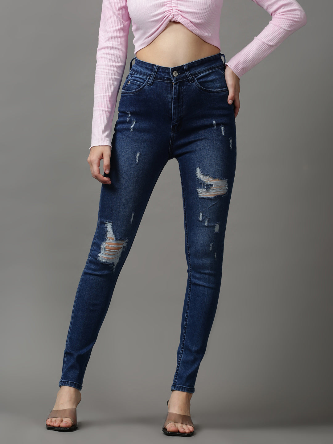 Women's Blue Solid Skinny Fit Denim Jeans