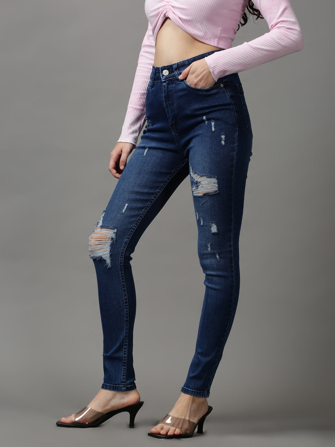 Women's Blue Solid Skinny Fit Denim Jeans