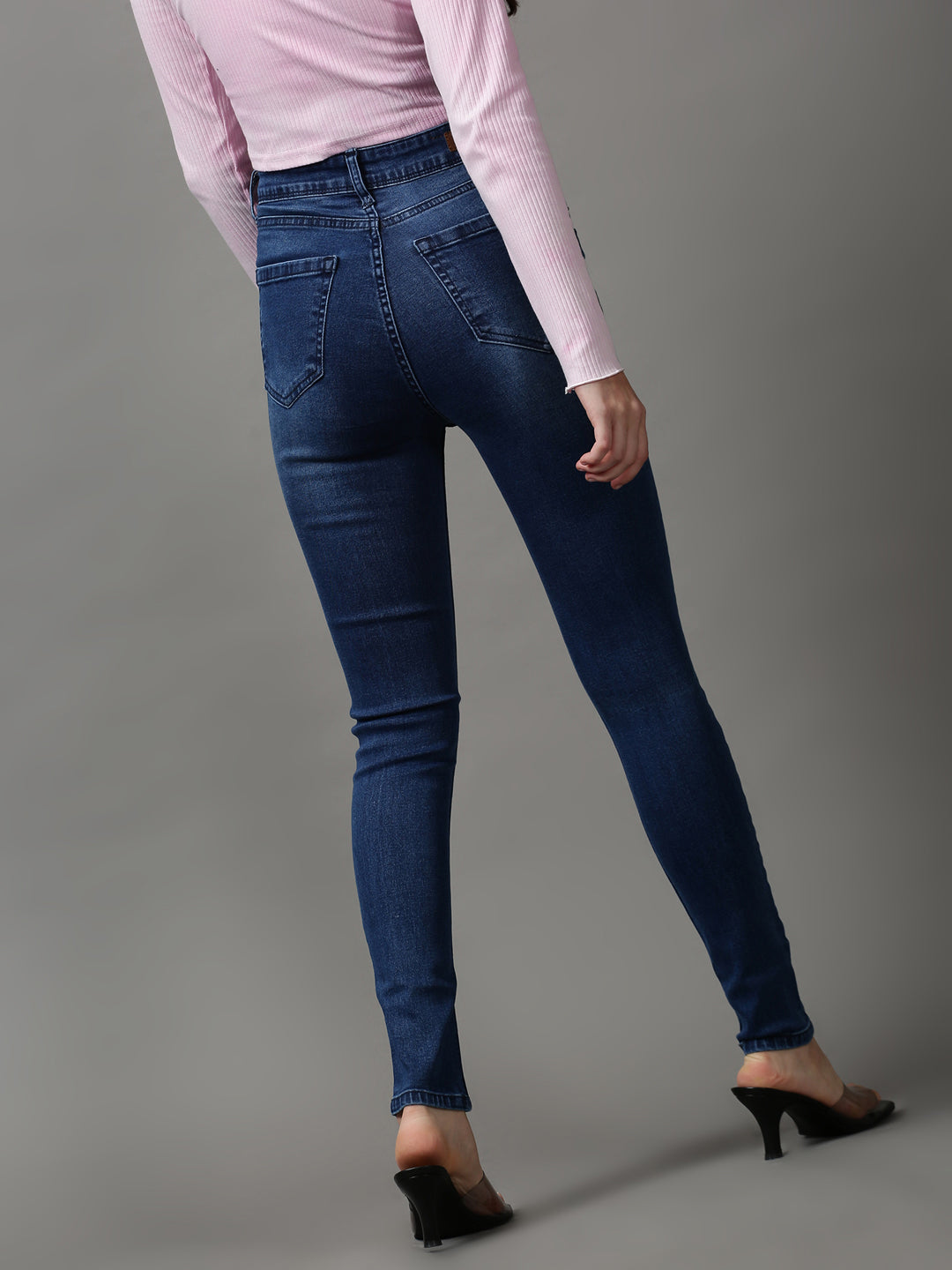 Women's Blue Solid Skinny Fit Denim Jeans