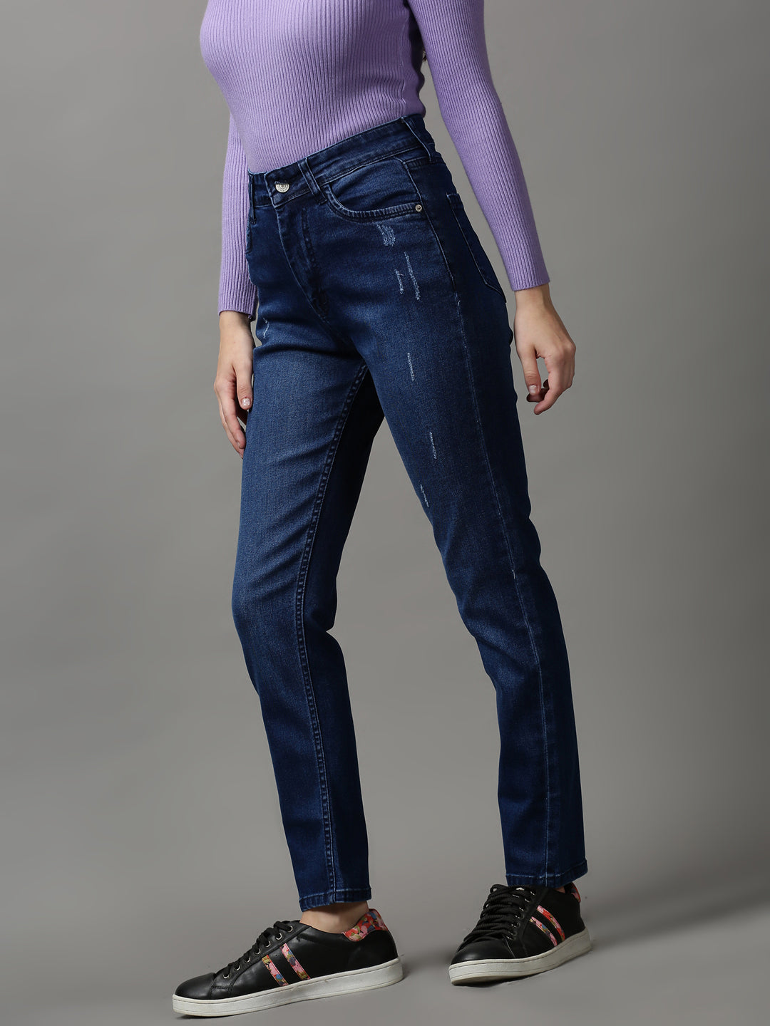 Women's Navy Blue Solid Skinny Fit Denim Jeans