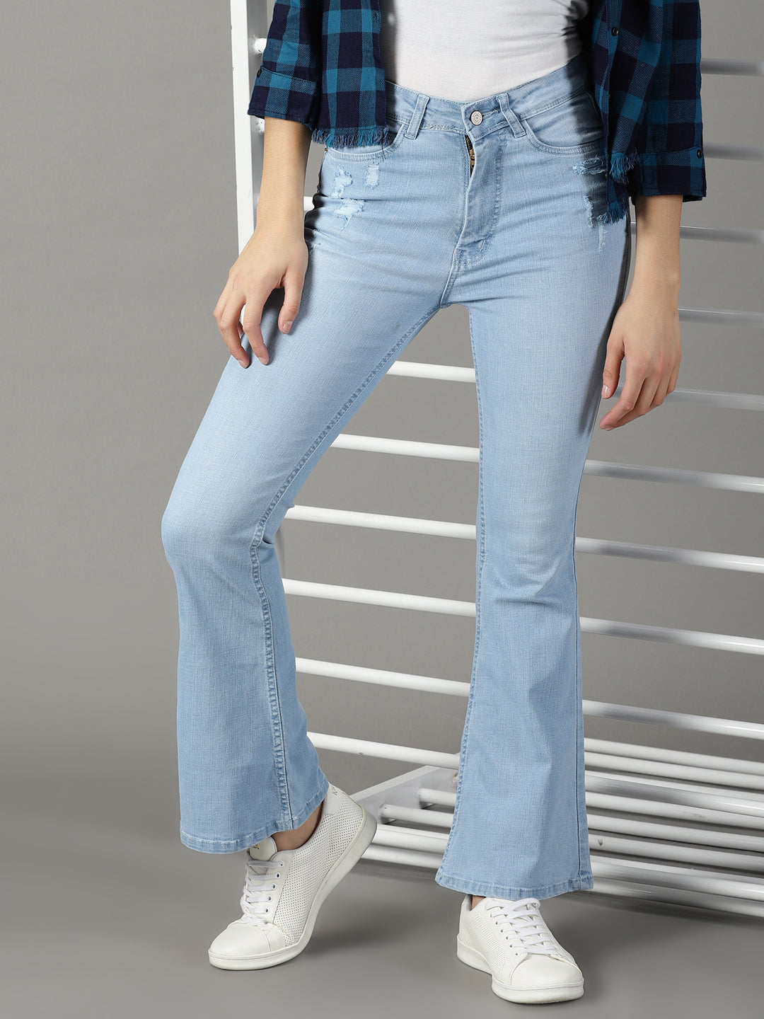 Women's Blue Solid Bootcut Denim Jeans