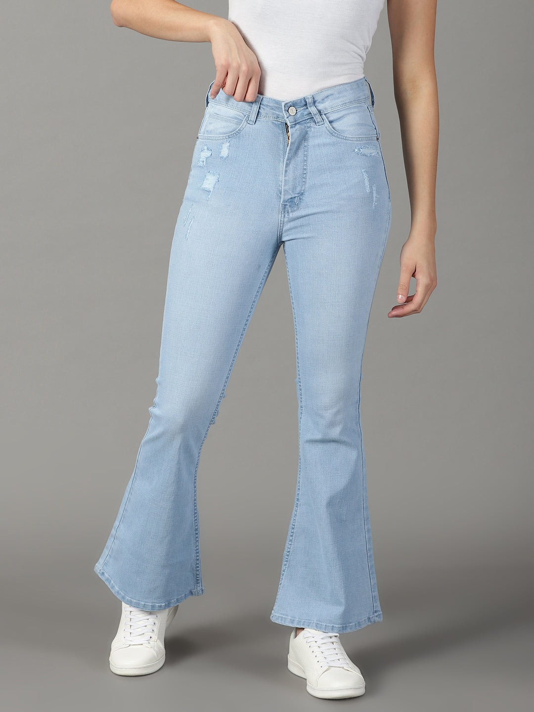 Women's Blue Solid Bootcut Denim Jeans