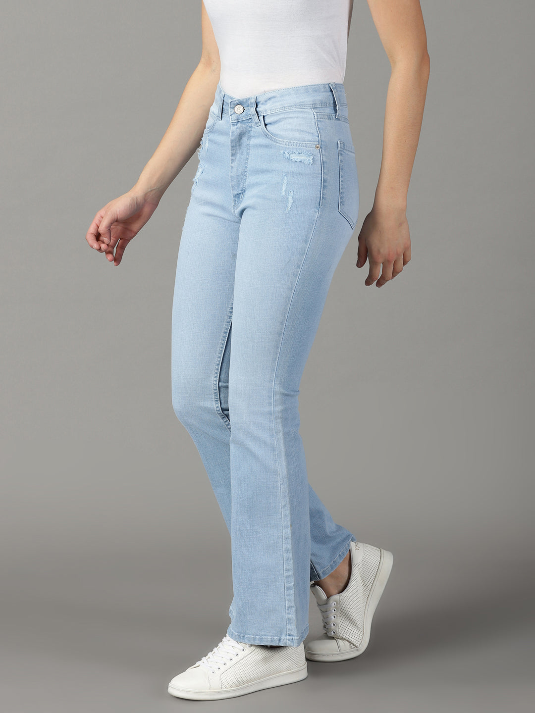 Women's Blue Solid Bootcut Denim Jeans