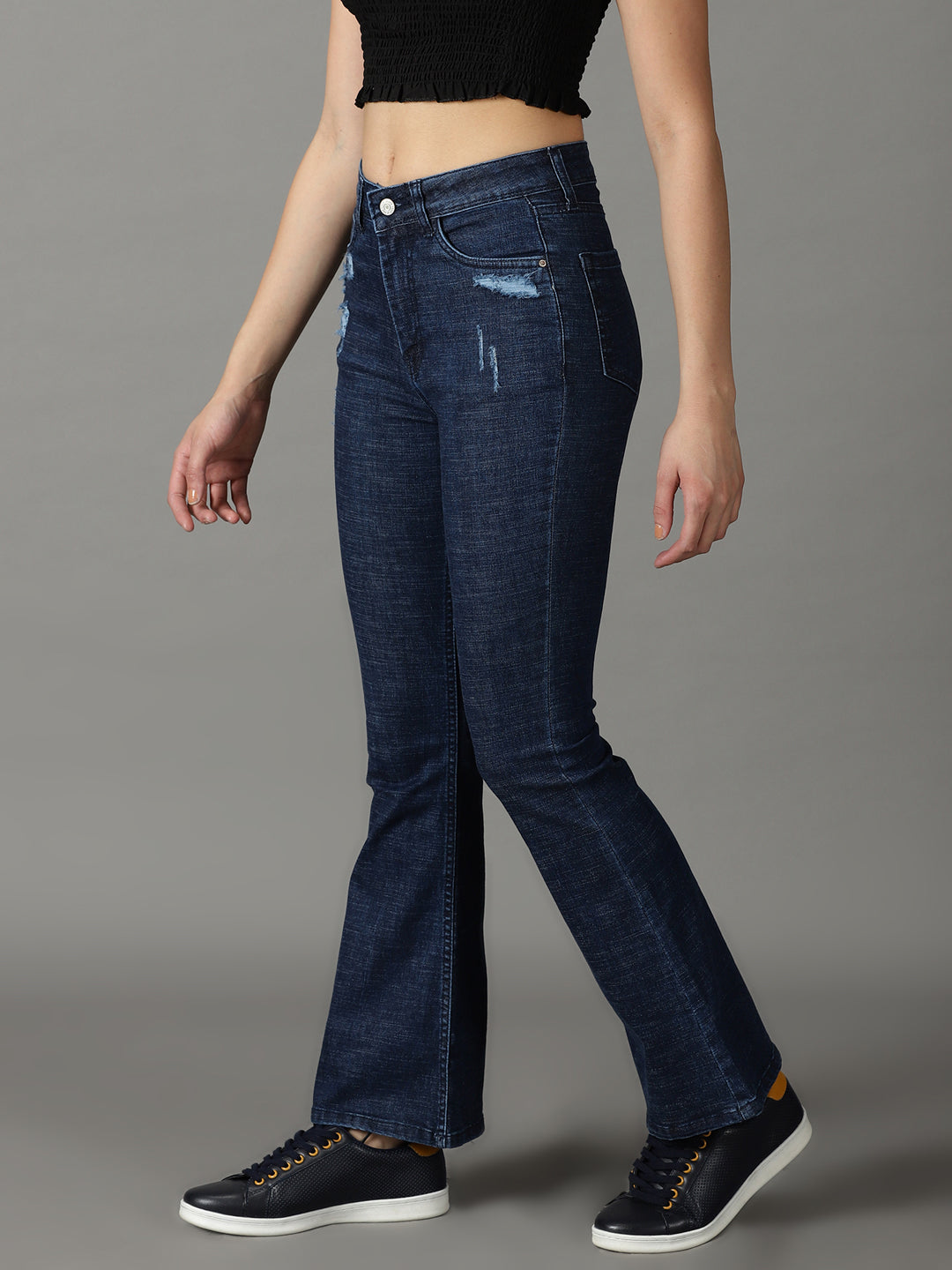 Women's Navy Blue Solid Fit Denim Jeans