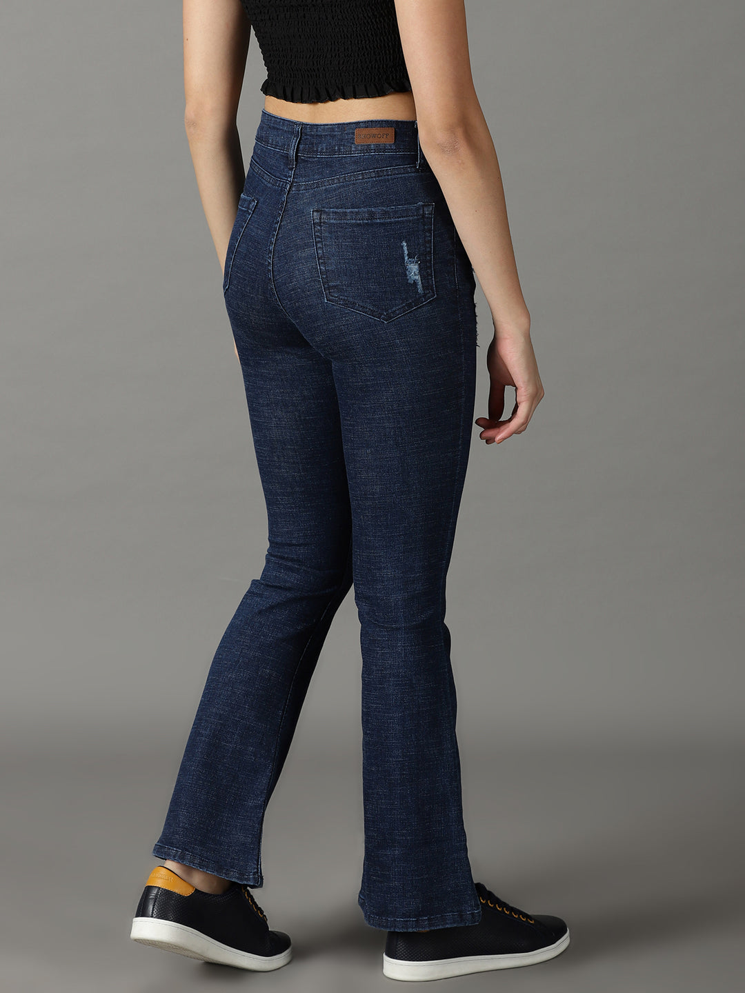 Women's Navy Blue Solid Fit Denim Jeans