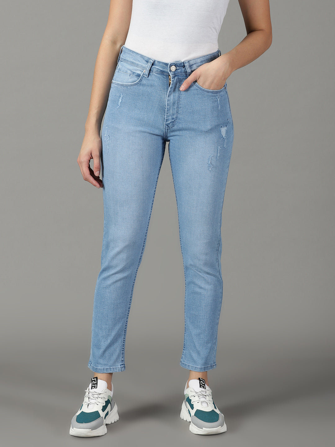 Women's Blue Solid Fit Denim Jeans