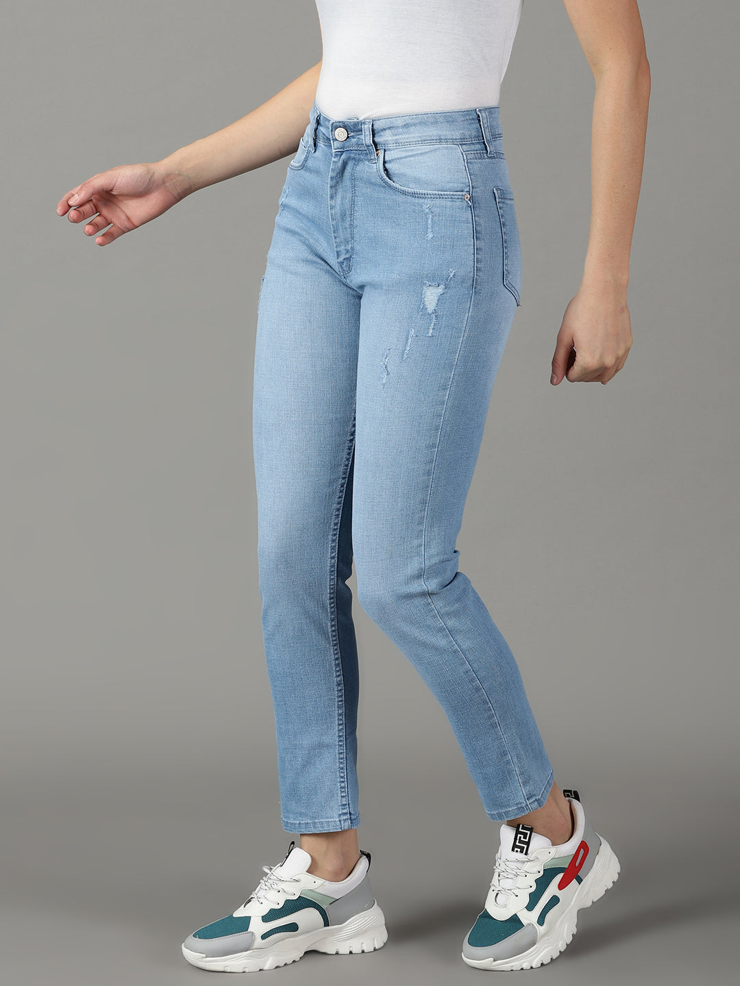 Women's Blue Solid Fit Denim Jeans